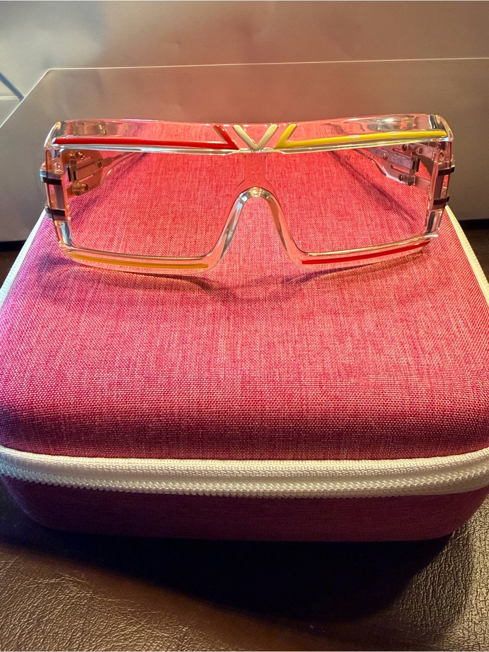 Cazal 856 Oversized Pink Gradient Shield Sunglasses with Gold Accents